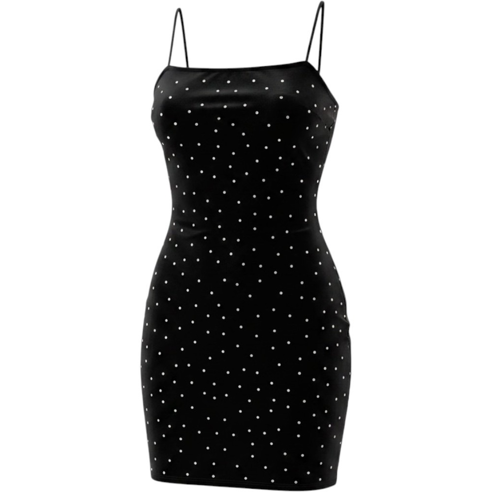 Bear Dance Women's Black Velvet Cocktail Dress With Silver Rhinestones Sz M